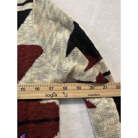 Aztec Open Front Knit Tunic Southwestern Sweater S M Beige Red Black Y2K Boho - Picture 5 of 6